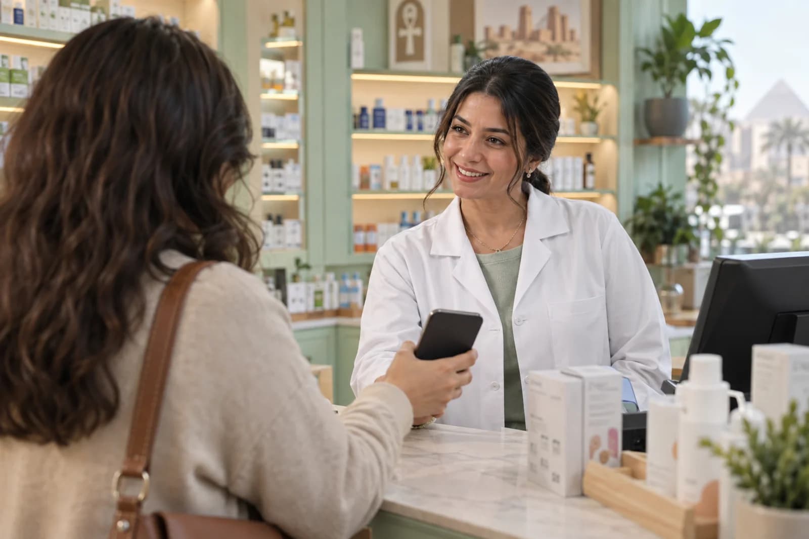 A retail team serving a customer